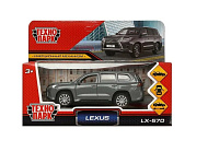 Машина металл LEXUS LX-570 длина 12 см, двери, багаж, инерц, серый, кор. Технопарк в кор.2*36шт