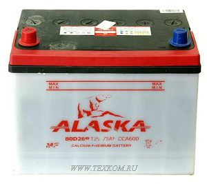 Аккумуляторная батарея ALASKA 6СТ75з прям Япония 258х170х218