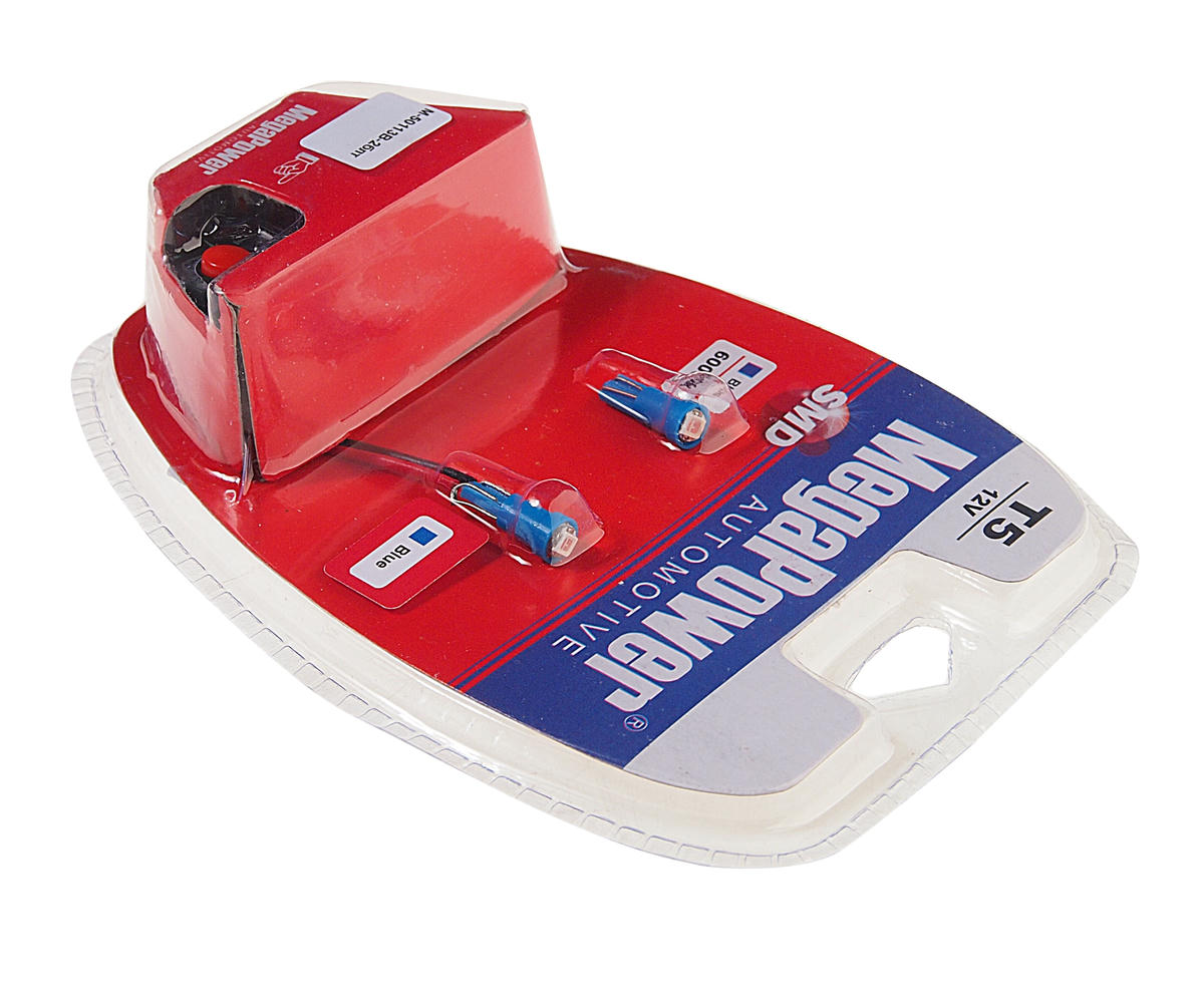 Лампа T5 (W2*4.6d) 1 SMD 3528 BLUE блистер с тестером (2шт) 12V MEGAPOWER preview 1