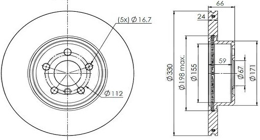 Диск торм. для а/м BMW 5 (G30) (18-)/X3 (G01) (17-)/X4 (G02) (18-) перед. d=330 (окраш) (DF 190436) preview 3