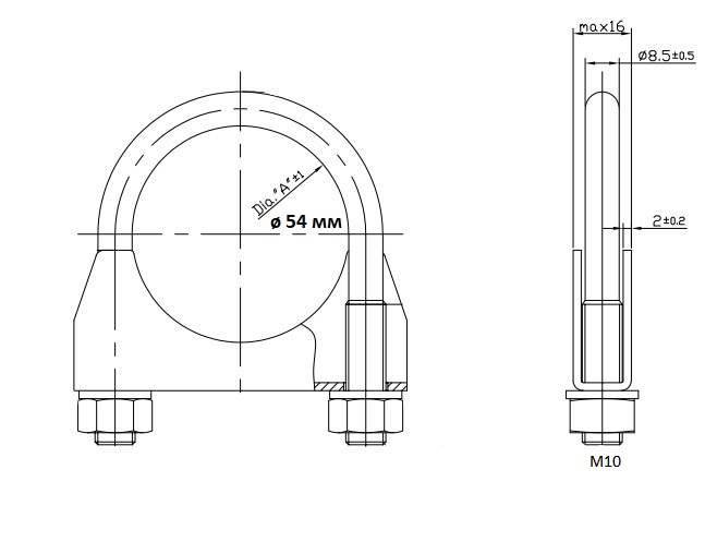 Хомут глушителя U-образный D=54 мм (стремянка) (нерж. сталь 304 SS) TRIALLI UC 54 SS preview 3