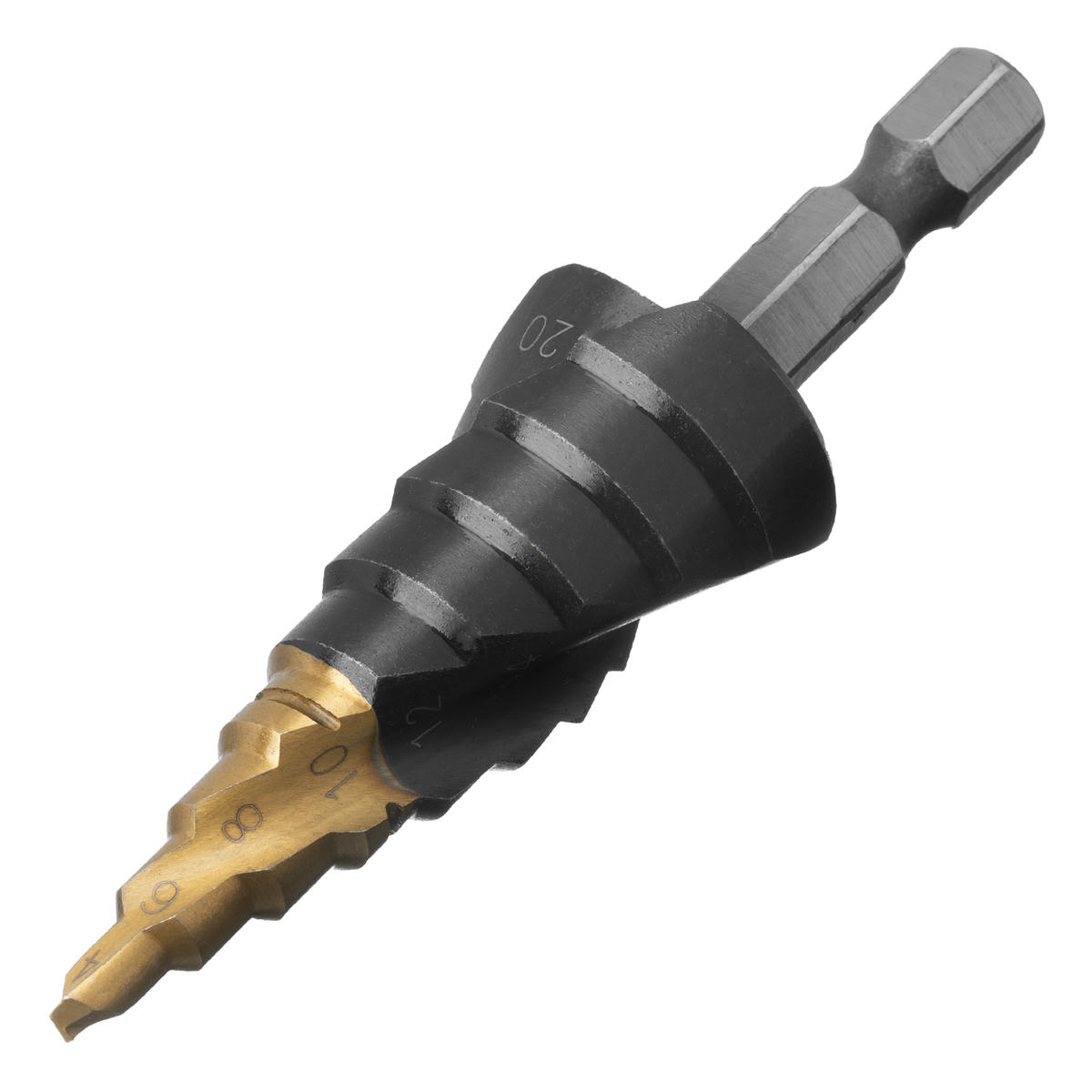 Сверло ступенчатое 4-6-8-10-12-14-16-18-20 мм, Р6М5, 6-гр. хвостовик Denzel preview 1