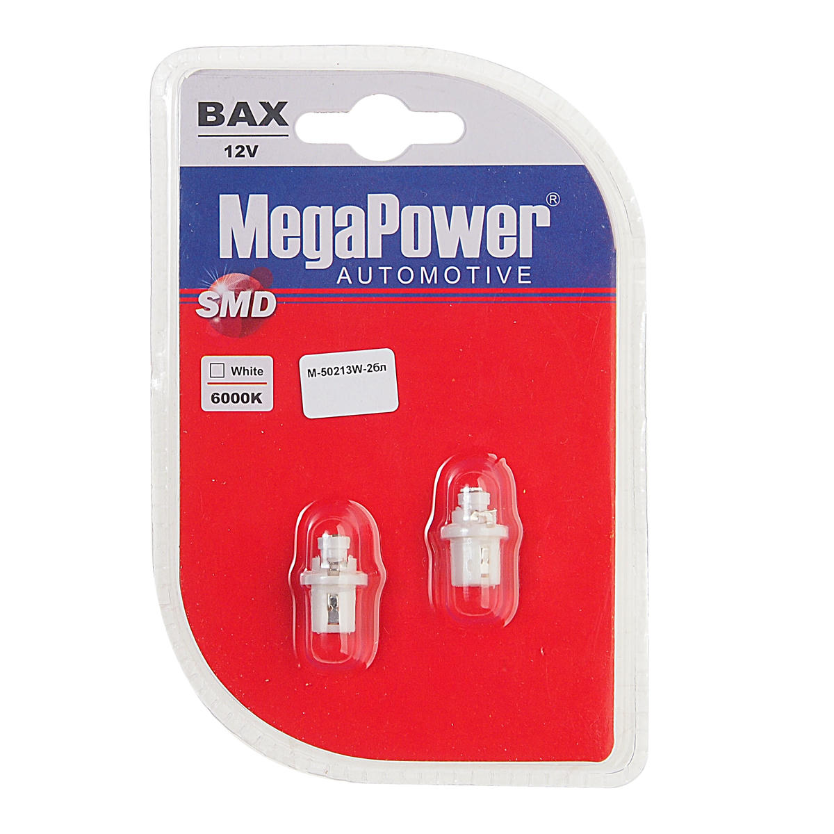 Лампа T5 (W2*4.6d с патроном B8.5d) 1 SMD 3528 WHITE блистер (2шт) 6000K 12V MEGAPOWER preview 1