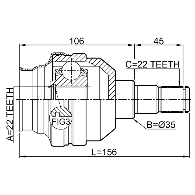 1011-T255LH_ШРУС внутренний левый к-кт! 22x35x22 Chevrolet Lacetti 1.4/Aveo T250 1.2 08> preview 2