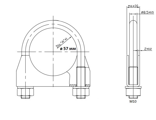 Хомут глушителя U-образный D=57 мм (стремянка) (оцинк. сталь) TRIALLI UC 57 Z preview 3