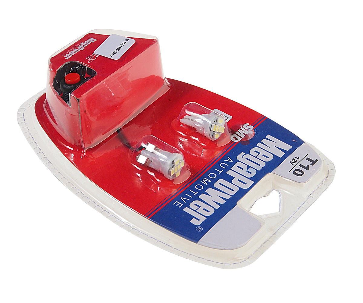 Лампа T10W (W2,1x9,5d) 6 SMD 3528 WHITE блистер с тестером (2шт) 6000K 12V MEGAPOWER preview 1