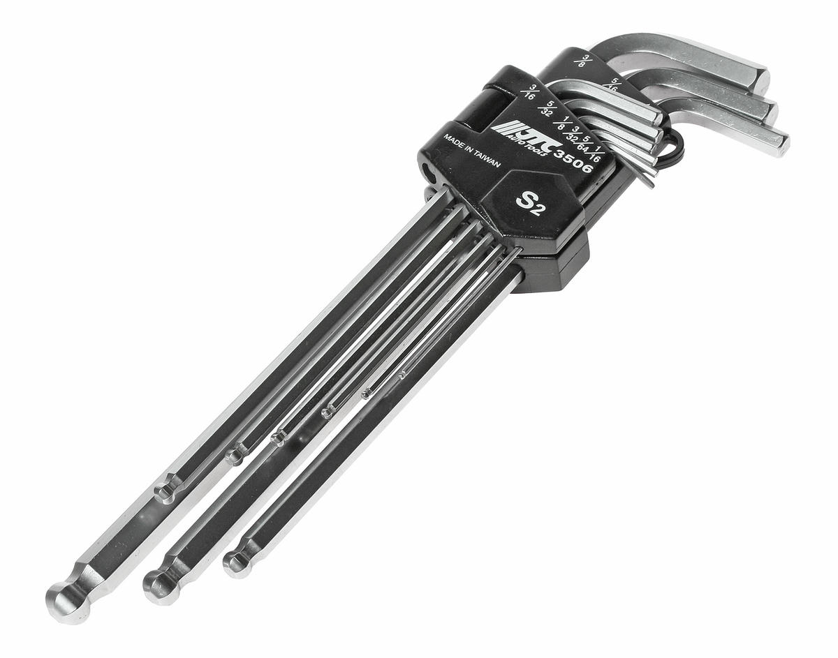 Набор ключей шестигранных удлиненных (Дюймовых) с шаровидным наконечником 1/16"-3/8" 9шт JTC preview 1