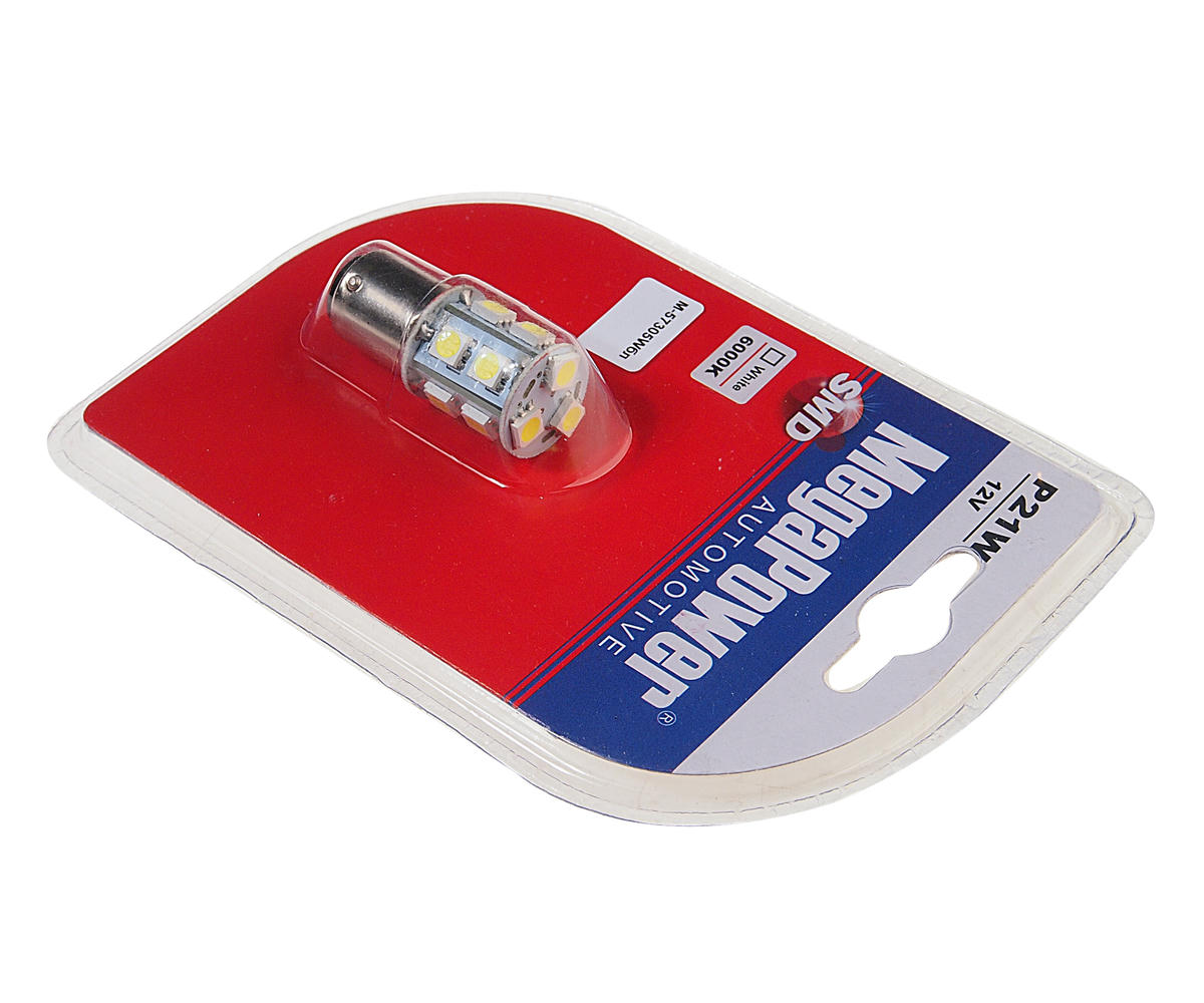 Лампа P21/5W (BAY15d) 13 SMD 5050 WHITE блистер 6000K 12V MEGAPOWER preview 1