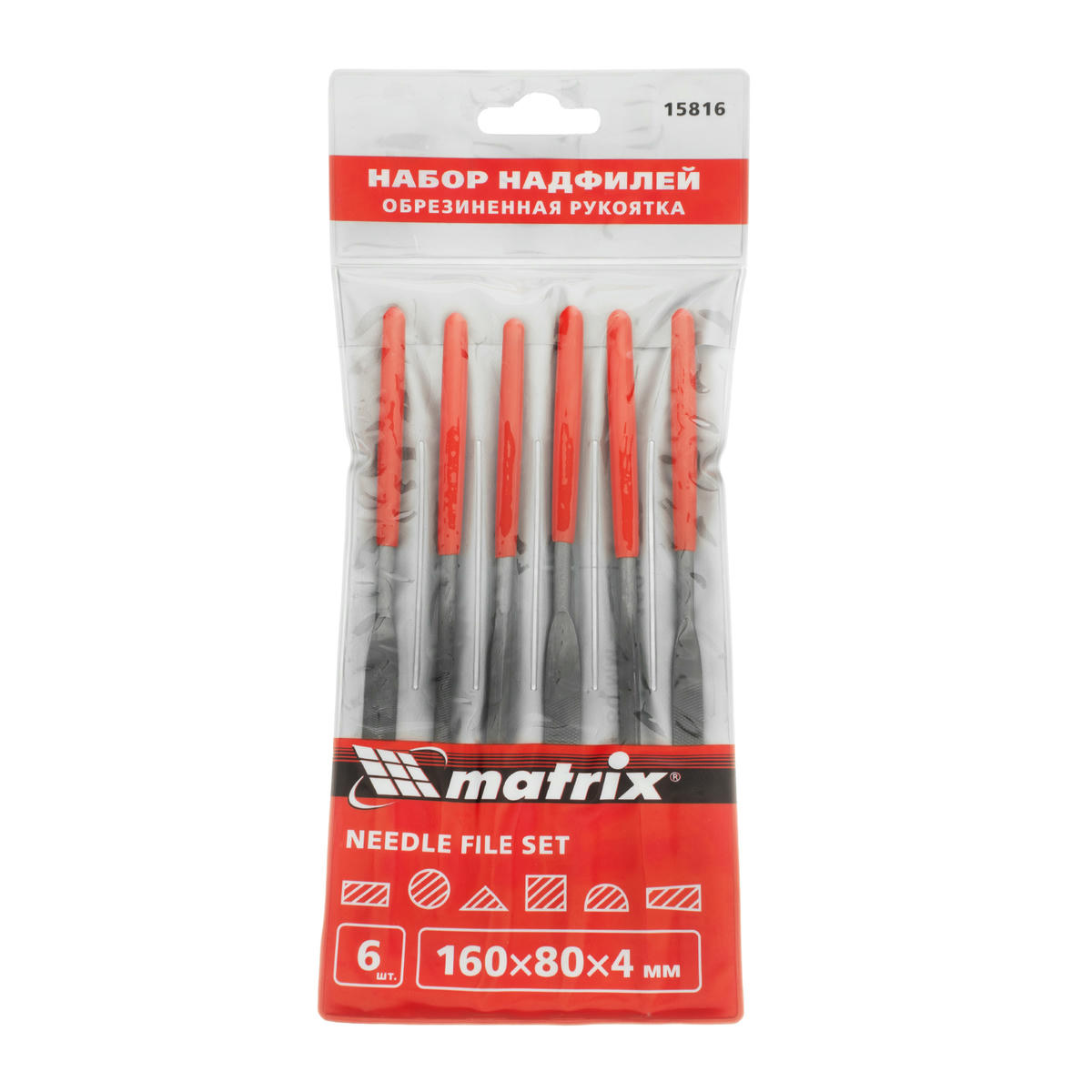Набор надфилей, 160 х 4 мм, 6 шт., обрезиненные рукоятки MATRIX preview 14