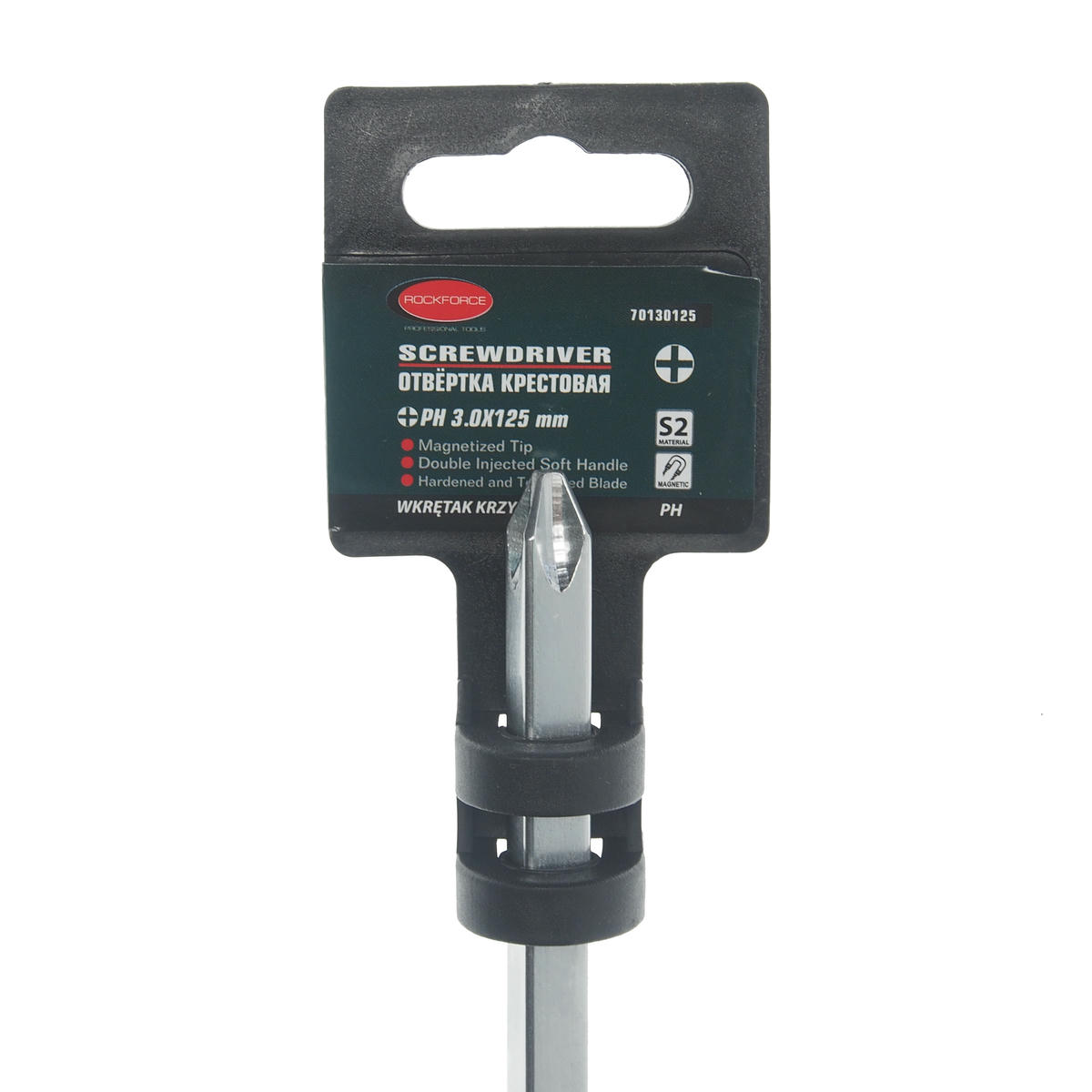 Отвертка крестовая магнитная "Profi" S2 PH3.0х125мм, в пластиковом держателе ROCKFORCE preview 1