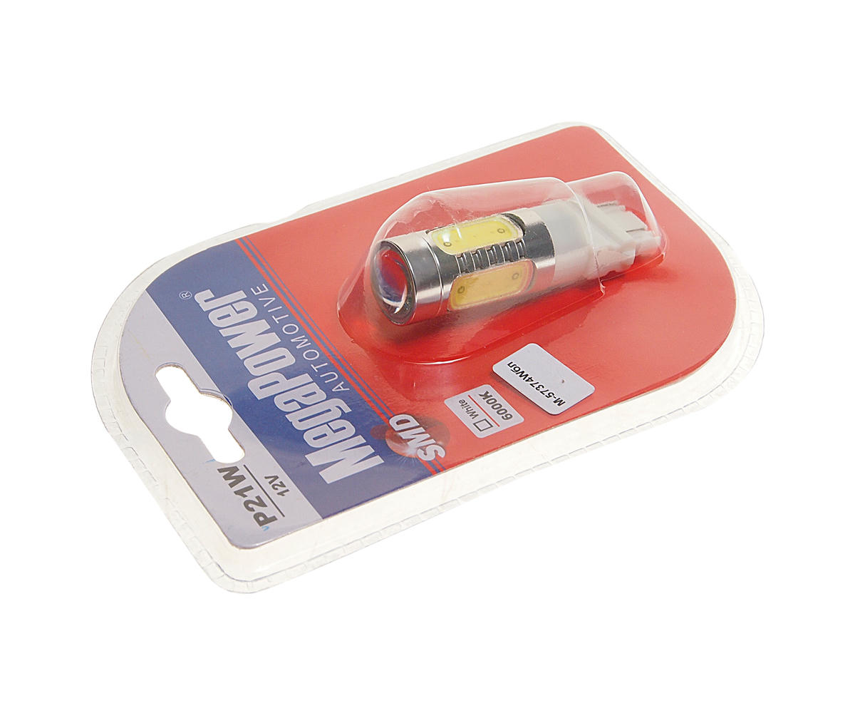 Лампа T20W P27/7W (W3*16q) 5 SMD MEGA WHITE блистер 6000K 12V MEGAPOWER preview 1