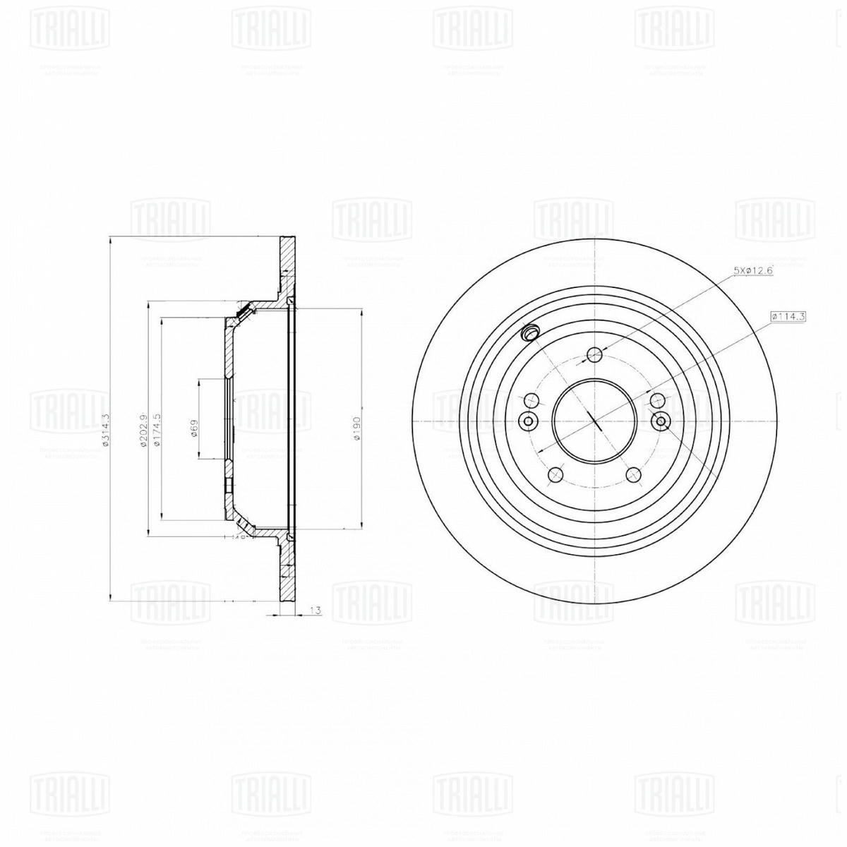 Диск торм. для а/м Genesis G80 (16-)/Kia Quoris (12-) зад. d=314 (DF 062215) preview 3