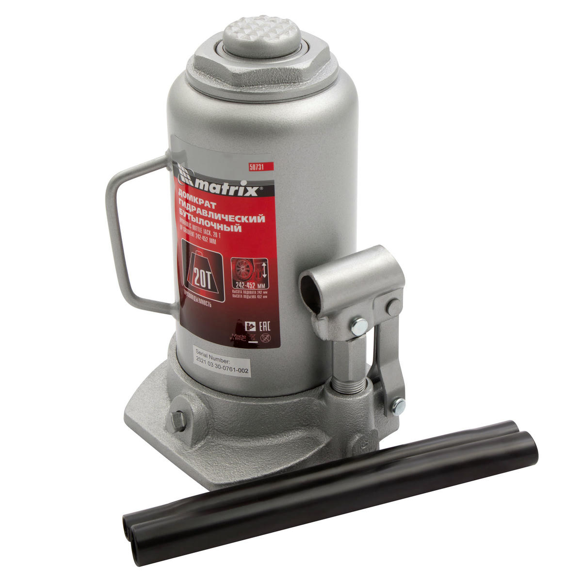 Домкрат гидравлический бутылочный, 20 т, h подъема 242-452 мм MATRIX 50731 preview 5