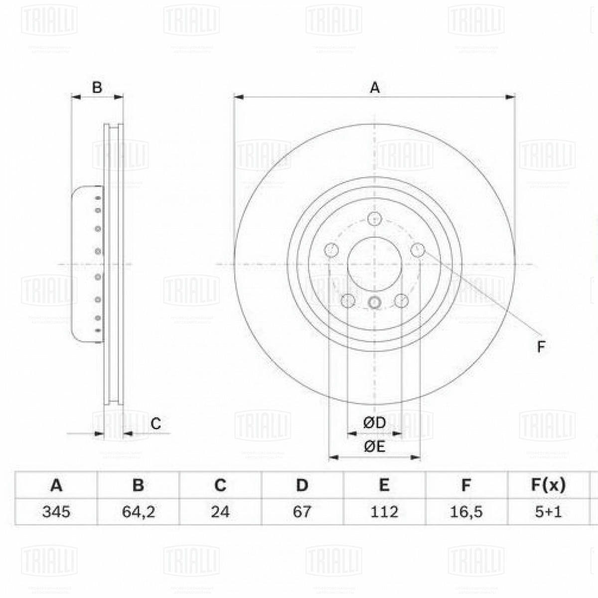 Диск торм. для а/м BMW 5 (G30) (18-)/X3 (G01) (17-)/X4 (G02) (18-) зад. d=345 (окраш.) (DF 190435) preview 3