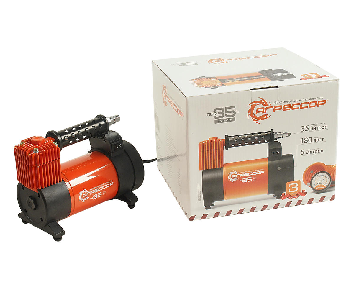 Компрессор автомобильный Агрессор 35л/мин с фонарем preview 1