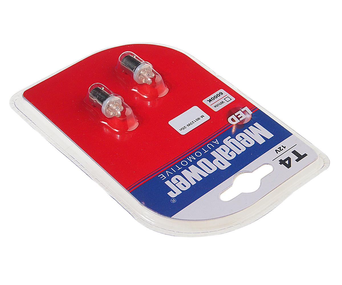 Лампа T4W (BA9s) 4 LED блистер (2 шт) WHITE 6000K 12V MEGAPOWER preview 1