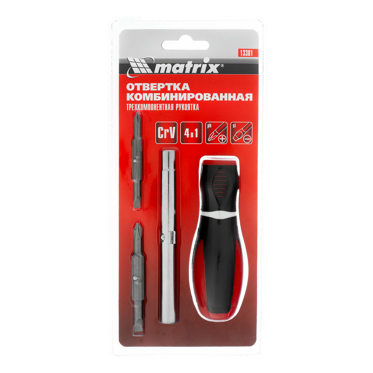 Отвертка комбинированная MATRIX 4пр. SL5,0/PH1 , SL6,0/PH2 CrV preview 9