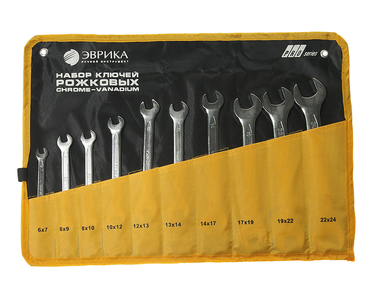 Набор ключей рожковых 10пр 6-24мм планшет PRO ЭВРИКА preview 1