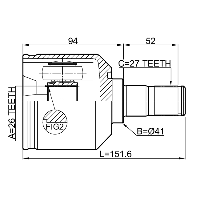 Шрус внутренний левый 26x41x27 preview 2