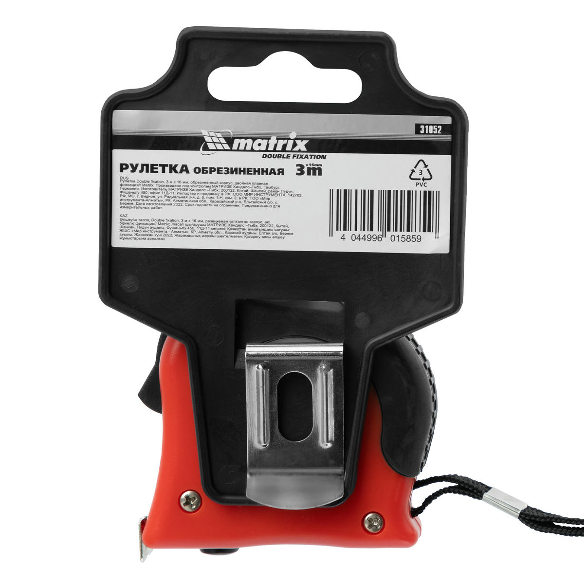 Рулетка Double fixation, 3 м х 16 мм, обрезиненный корпус, двойная плавная фиксация MATRIX preview 6
