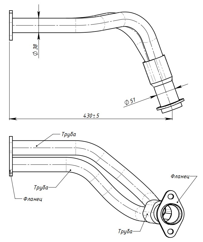 Труба приёмная для а/м Лада 2110 (алюм. сталь) TRIALLI ERP 0105 preview 2