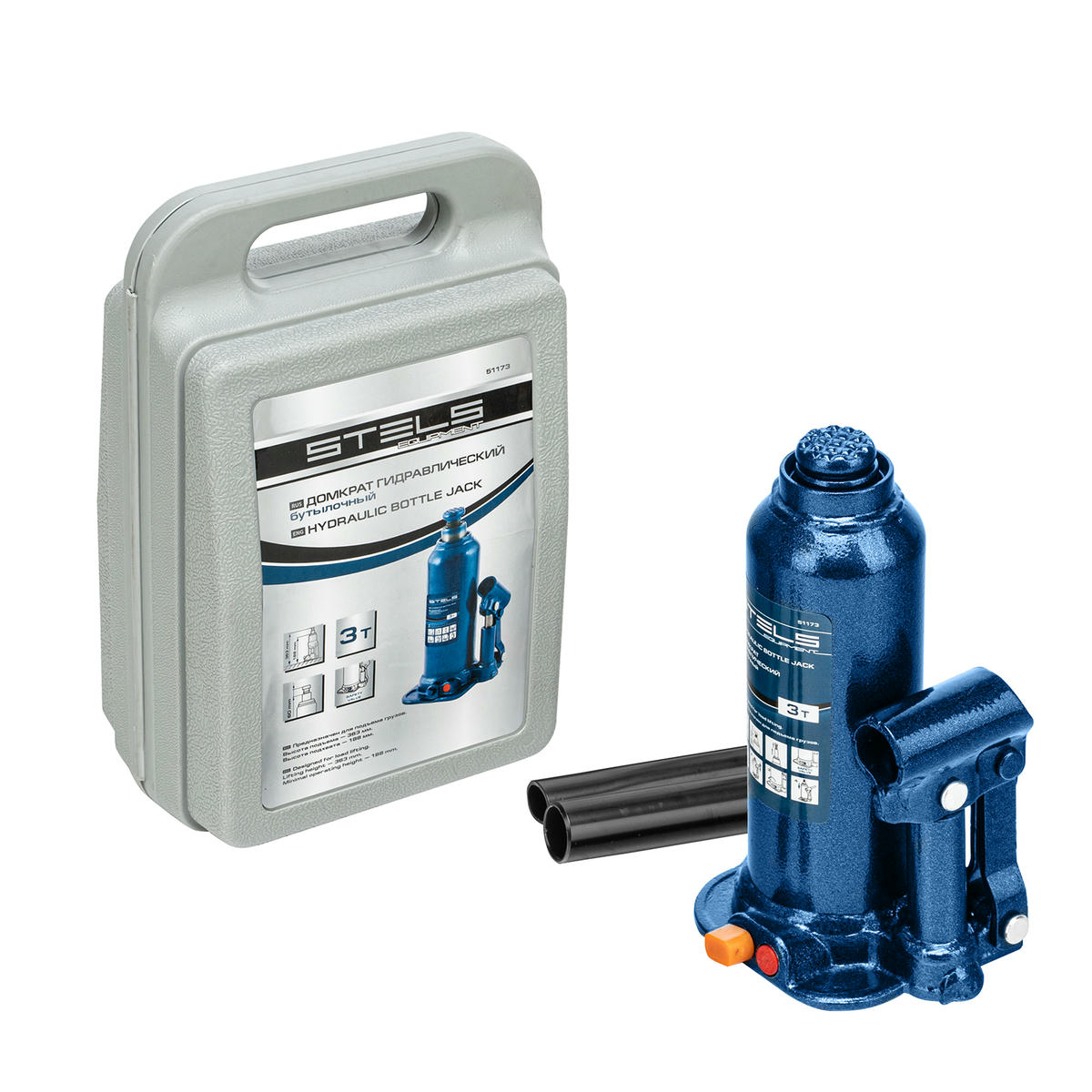 Домкрат бутылочный 3т гидравлический подъем 188-363мм в кейсе STELS preview 1