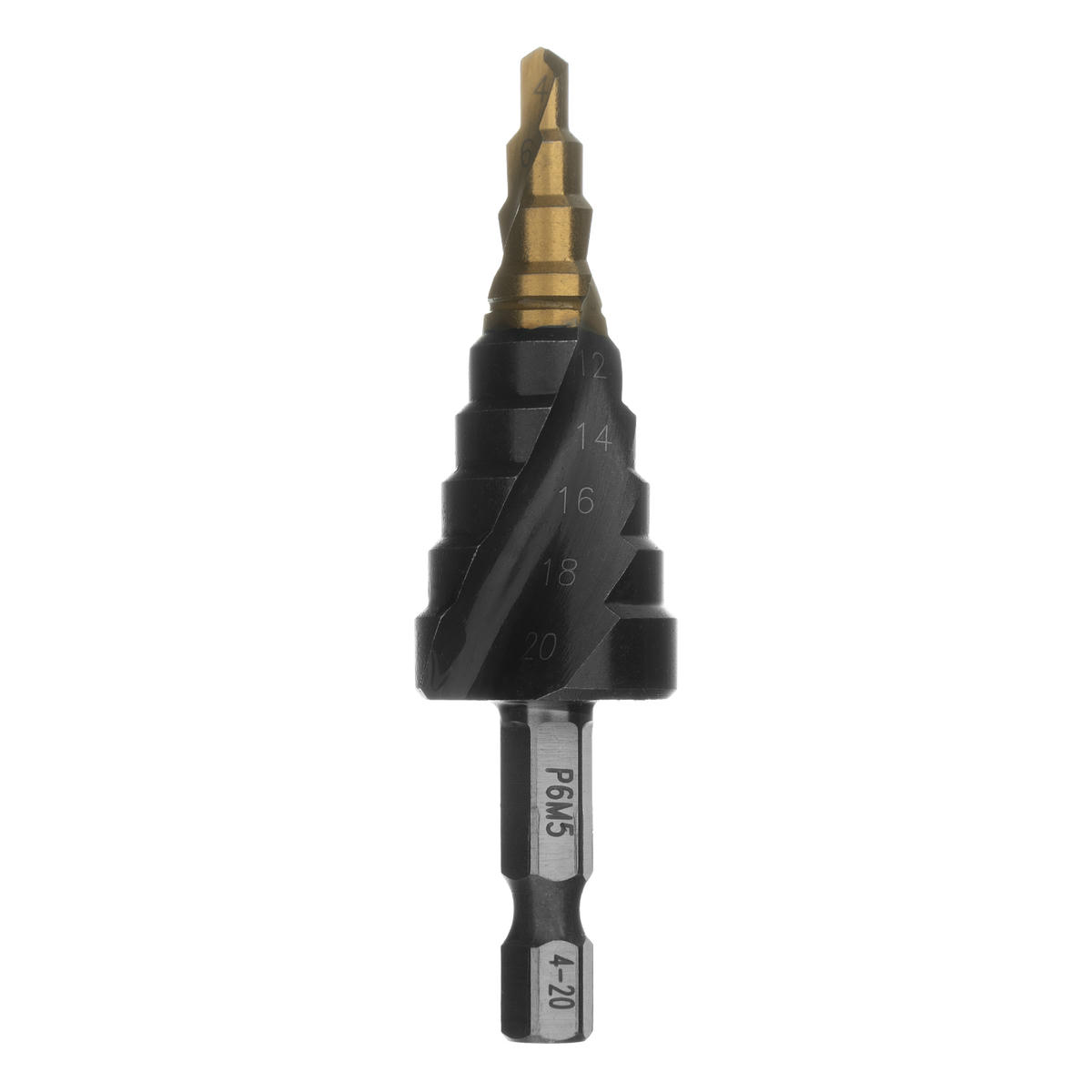 Сверло ступенчатое 4-6-8-10-12-14-16-18-20 мм, Р6М5, 6-гр. хвостовик Denzel preview 2