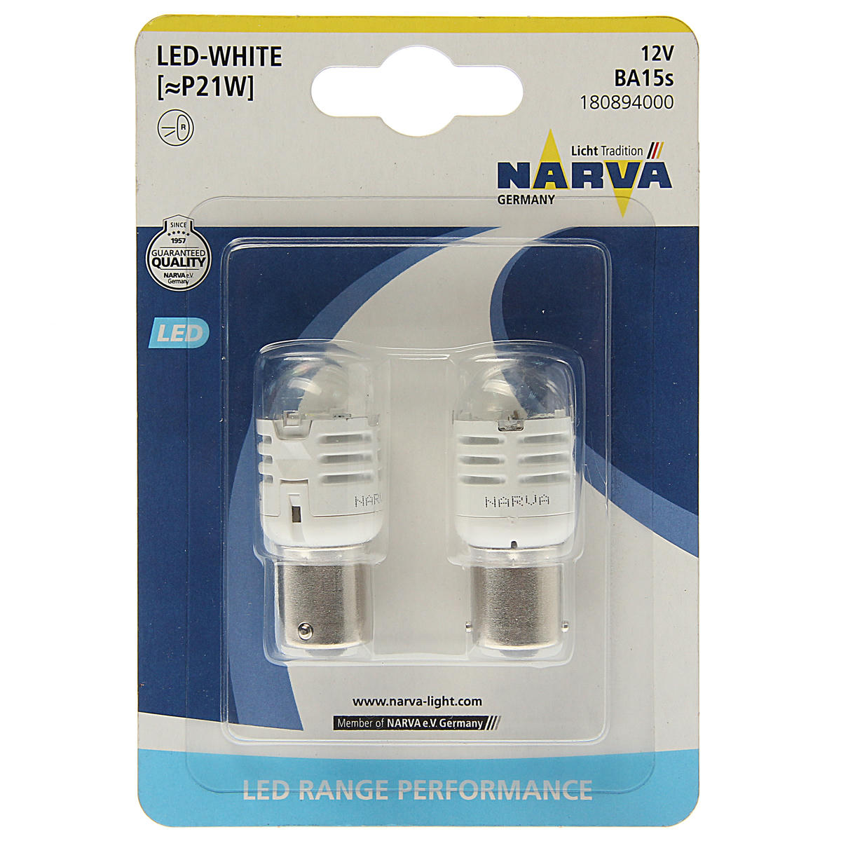 Лампа светодиодная 12V P21W 1.75W BA15s 6500K блистер (2шт.) White Range Performance LED NARVA preview 1