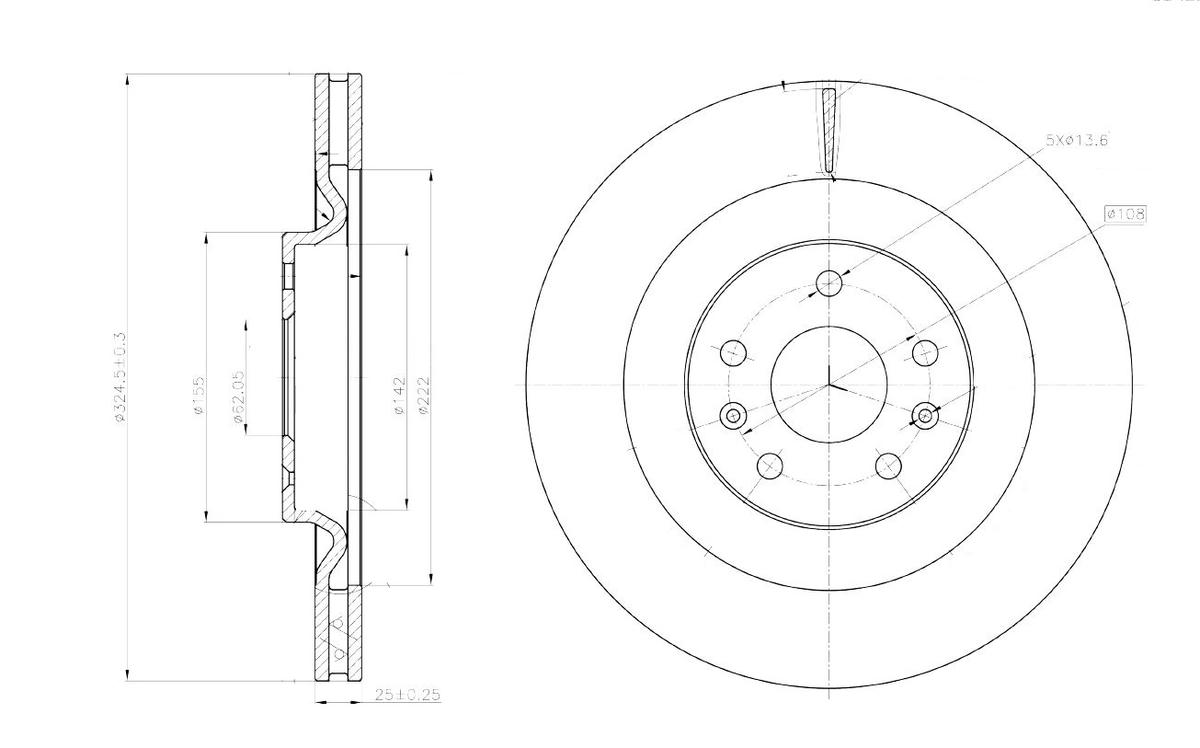 Диск торм. для а/м Chery Tiggo 5 (14-) перед. d=325 (DF 051313) preview 3