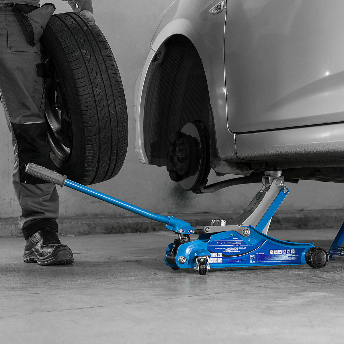 Домкрат подкатной гидравлический 2т 100-350мм поворотная рукоятка LOW PROFILE STELS preview 1