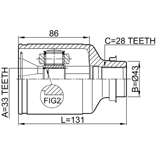 Шрус внутренний R 33x43x28 MAZDA 6 WAGON GY 2002-2005 FEBEST 0511-M6ATRH preview 2