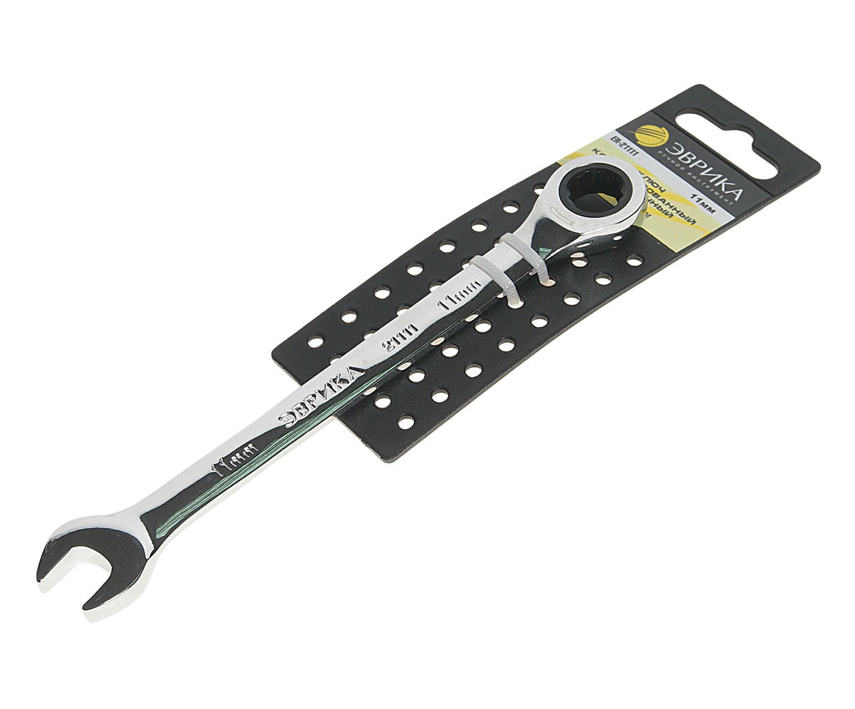Ключ комбинированный 11мм трещоточный (на держателе) ЭВРИКА preview 1