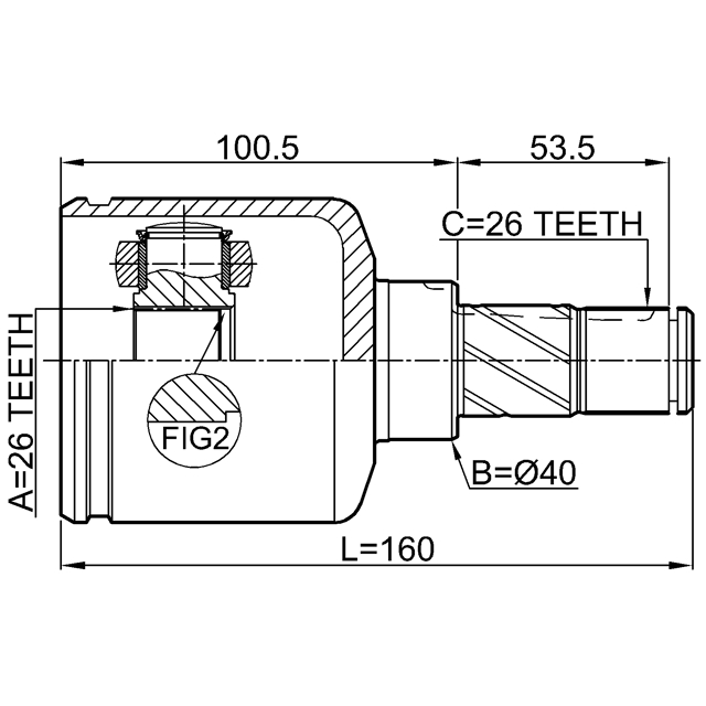 Шрус внутренний левый 26x40x26 preview 2