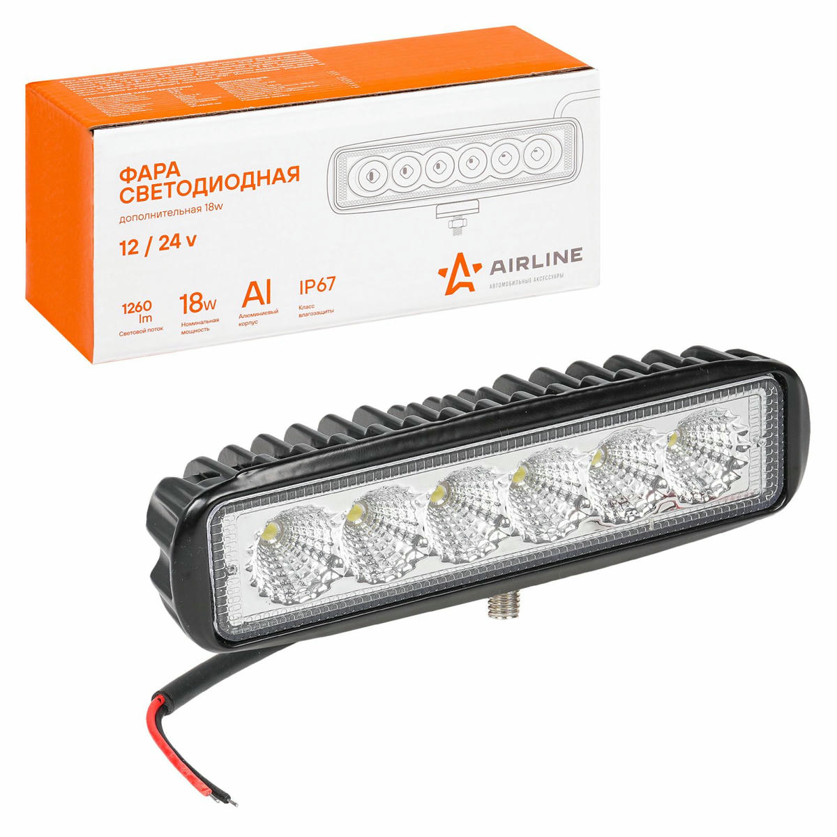 Фара светодиодная прямоугольная, 6 LED рассеянный свет, 18W (157х42х40) 12/24V (ALED005) preview 1