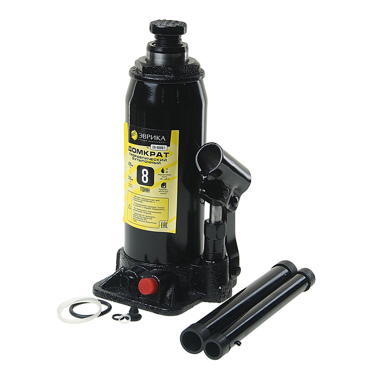 Домкрат бутылочный 8т гидравлический 230-435мм с клап., ремкомплект ЭВРИКА preview 1