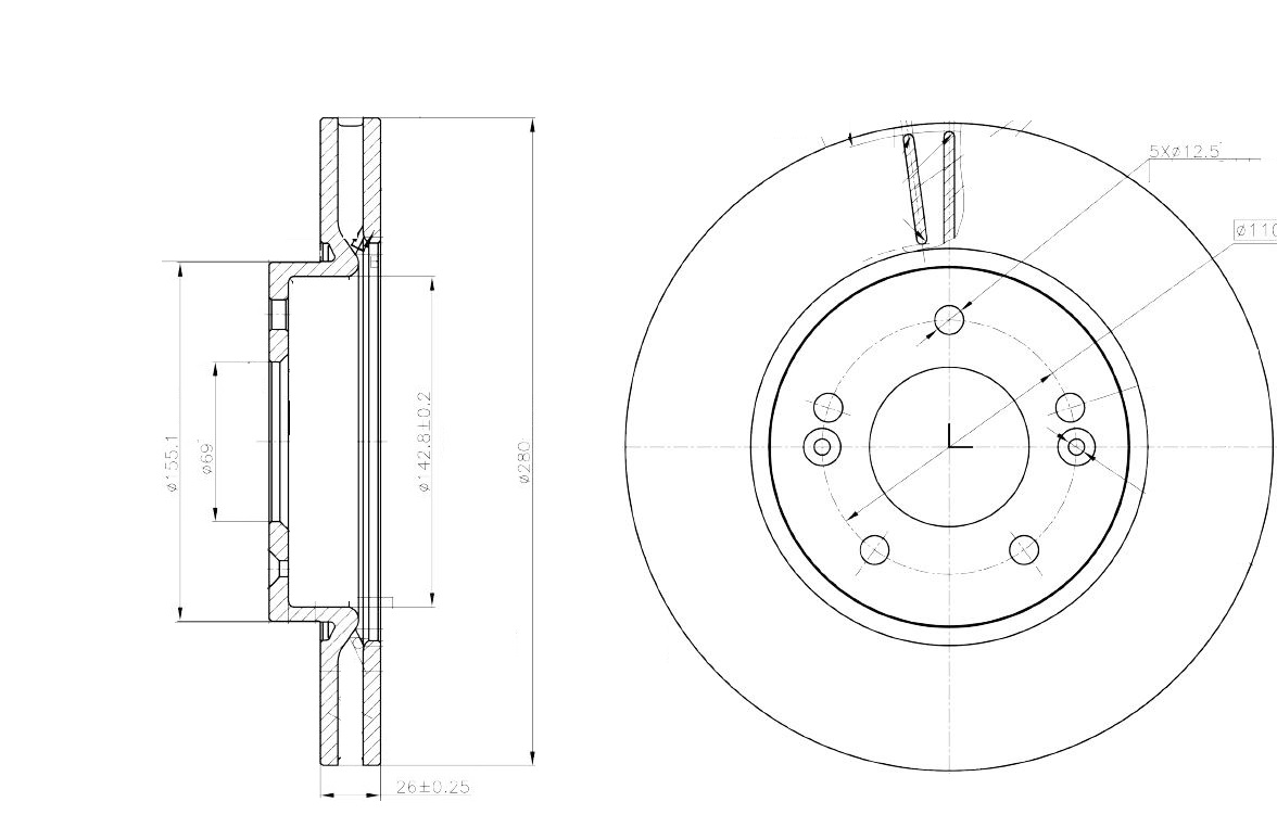 Диск торм. для а/м Changan CS35 (12-)/CS35 Plus (21-) перед. d=280 (DF 270055) preview 3