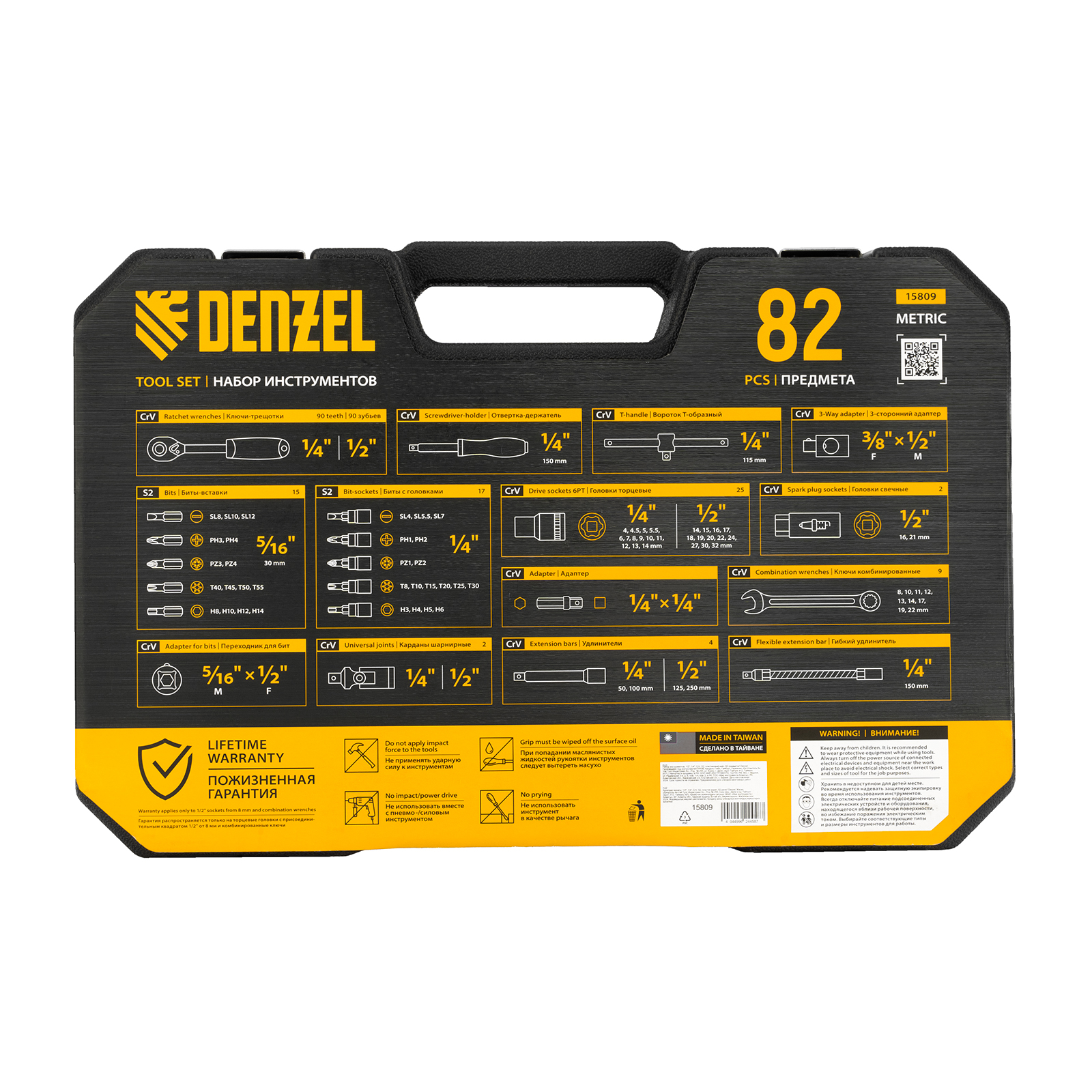 Набор инструмента 82 пред. 1/2", 1/4", CrV, S2 DENZEL preview 21