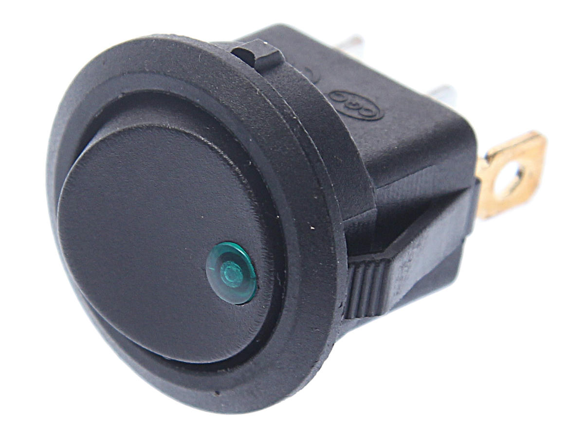 Выключатель клавишный круглый 16А черный с зеленой подсветкой preview 1