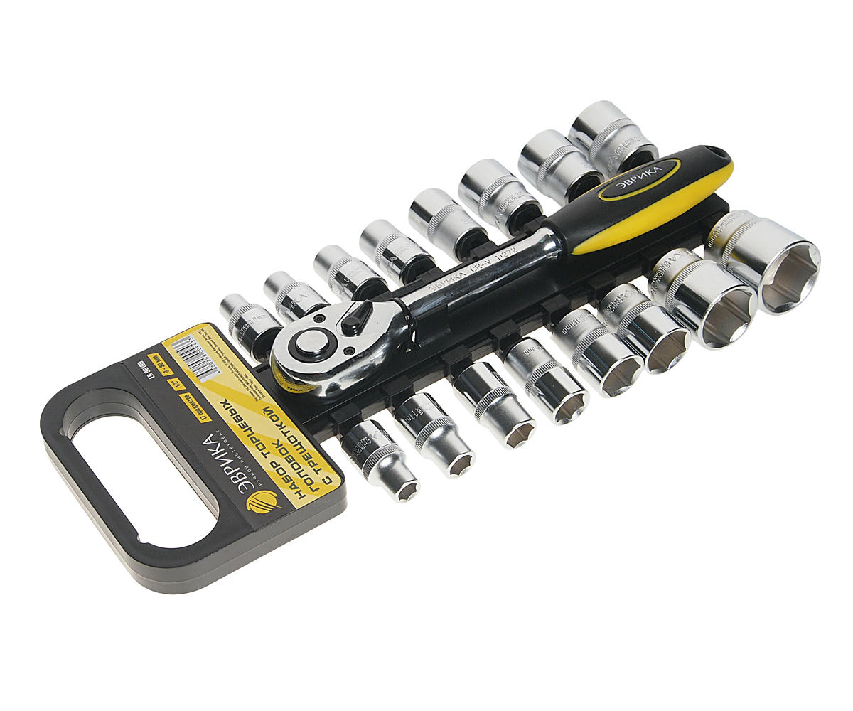Набор торцевых головок с трещоткой 1/2" 17пр 8-30мм ЭВРИКА preview 1