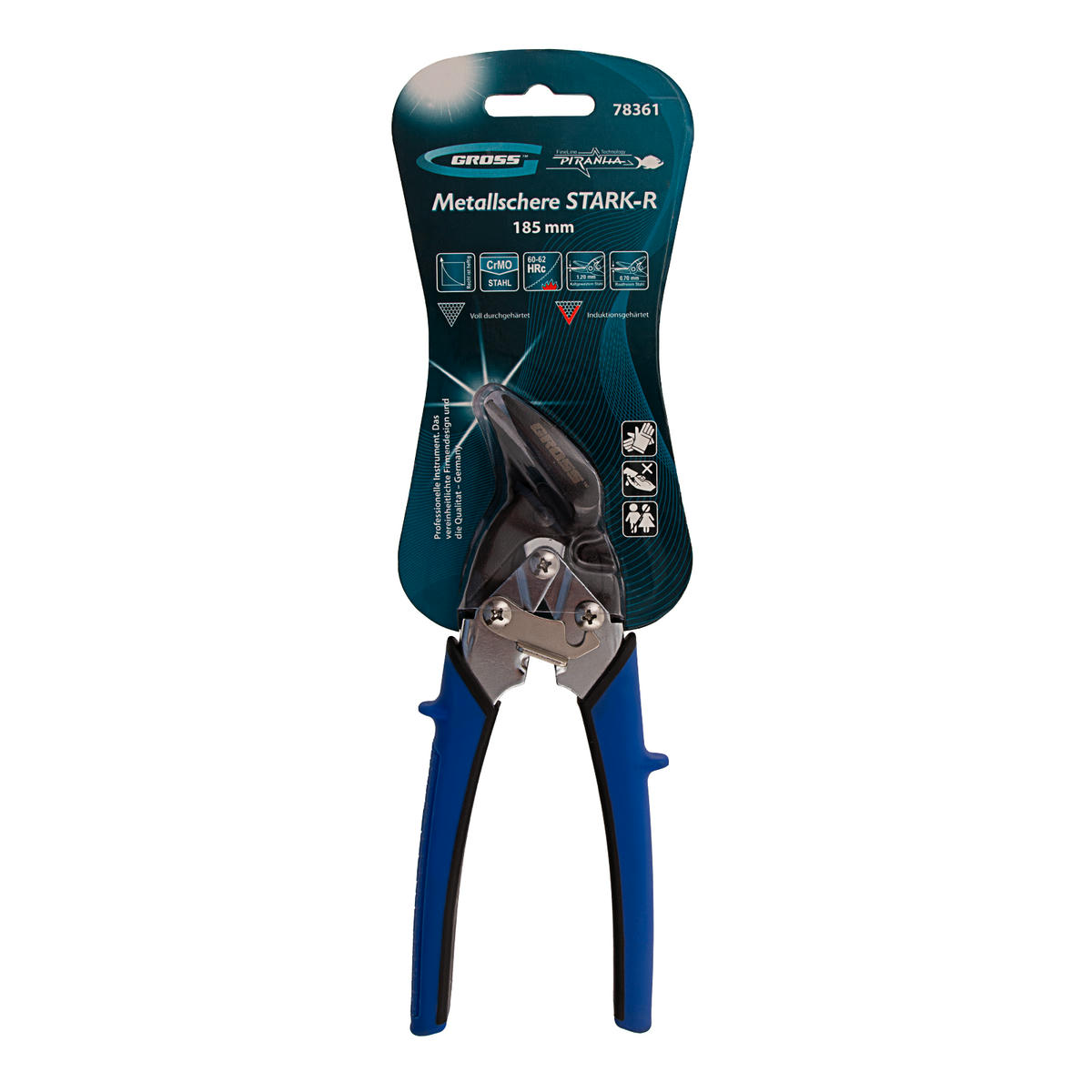 GROSS 78361 Ножницы по металлу"PIRANHA"МИНИ 185мм, прямой и правый рез, сталь-СrM, двухкомпонентные preview 4