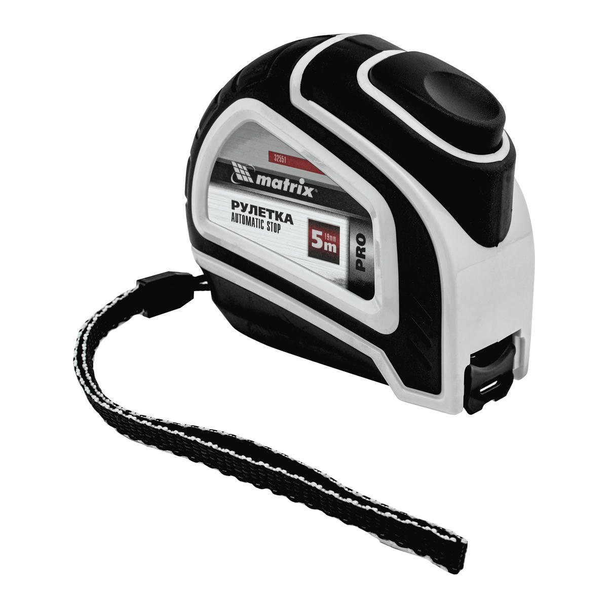Рулетка Autostop, 5 м х 19 мм, двухкомпонентный корпус, автоматическая фиксация, PRO// Matrix preview 1