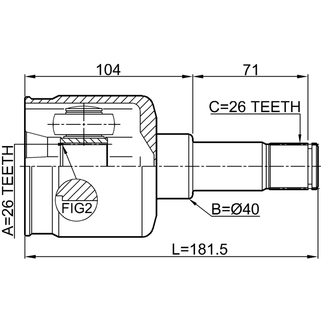 ШРУС ВНУТРЕННИЙ ЛЕВЫЙ 26X40X26 (FEBEST) preview 2