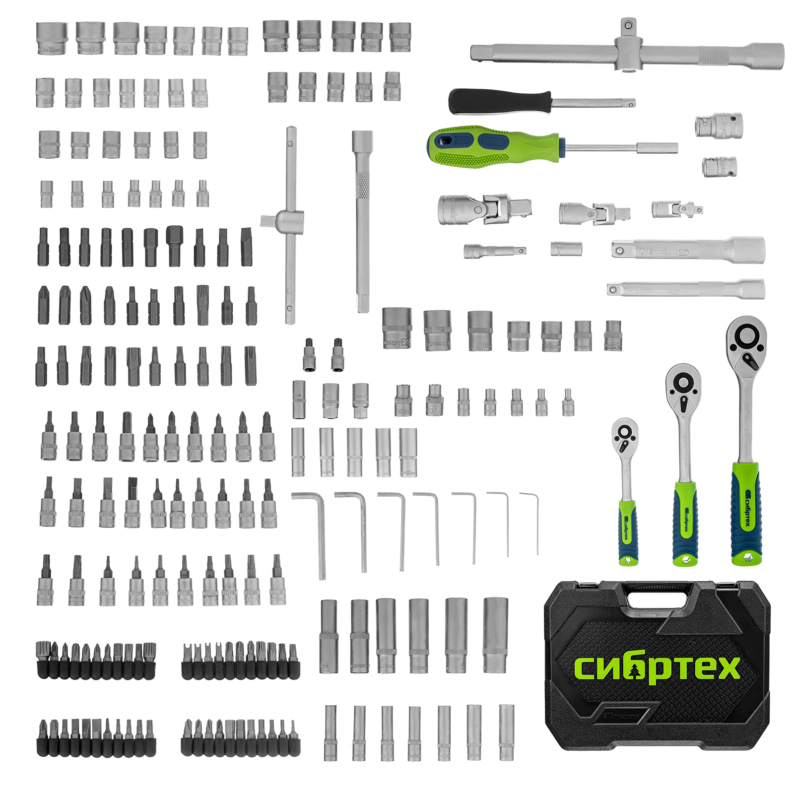 Набор инструментов 1/2", 3/8", 1/4", пластиковый кейс 215 предм. Сибртех preview 2