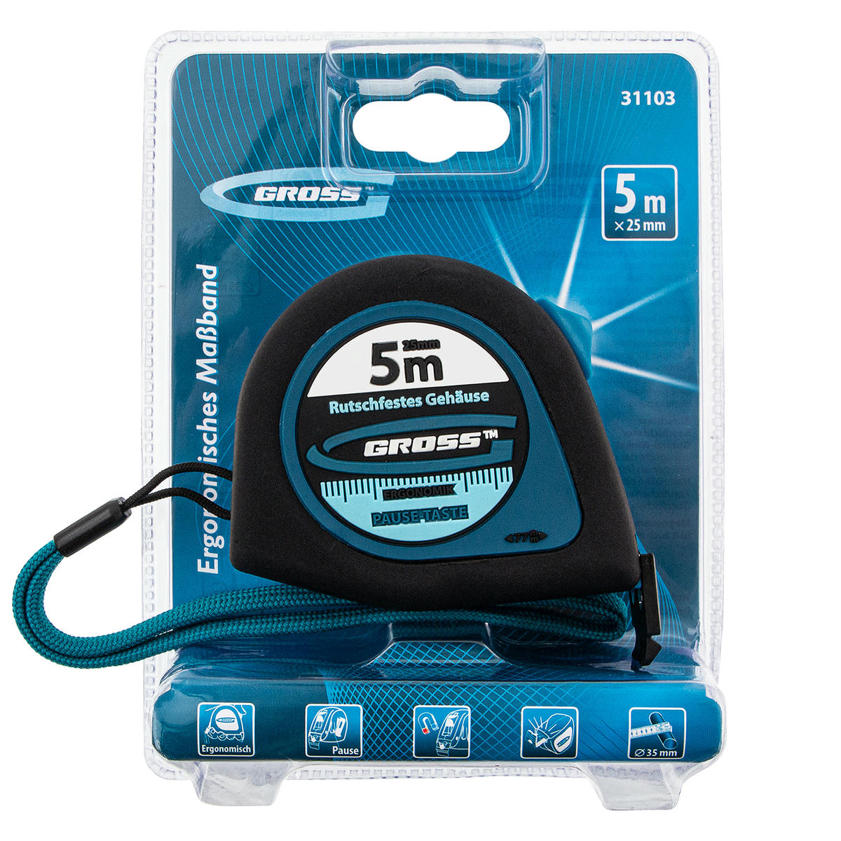 Рулетка 5м х 25мм, магнитный обрезиненный зацеп GROSS preview 4