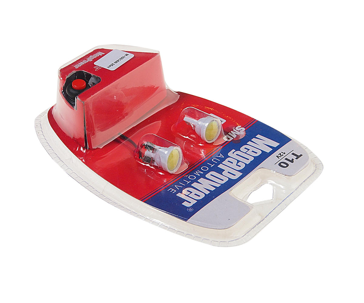 Лампа T10W (W2,1x9,5d) COB 1 SMD CHIPS WHITE блистер с тестером (2 шт) 6000K 12V MEGAPOWER preview 1