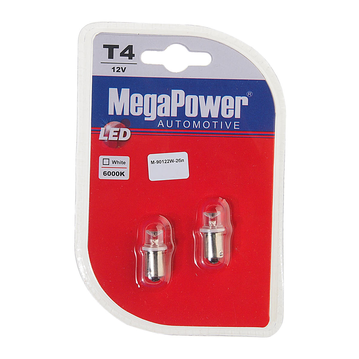 Лампа T4W (BA9s) 1 LED CONCAVE WHITE блистер (2 шт) 6000K 12V MEGAPOWER preview 1