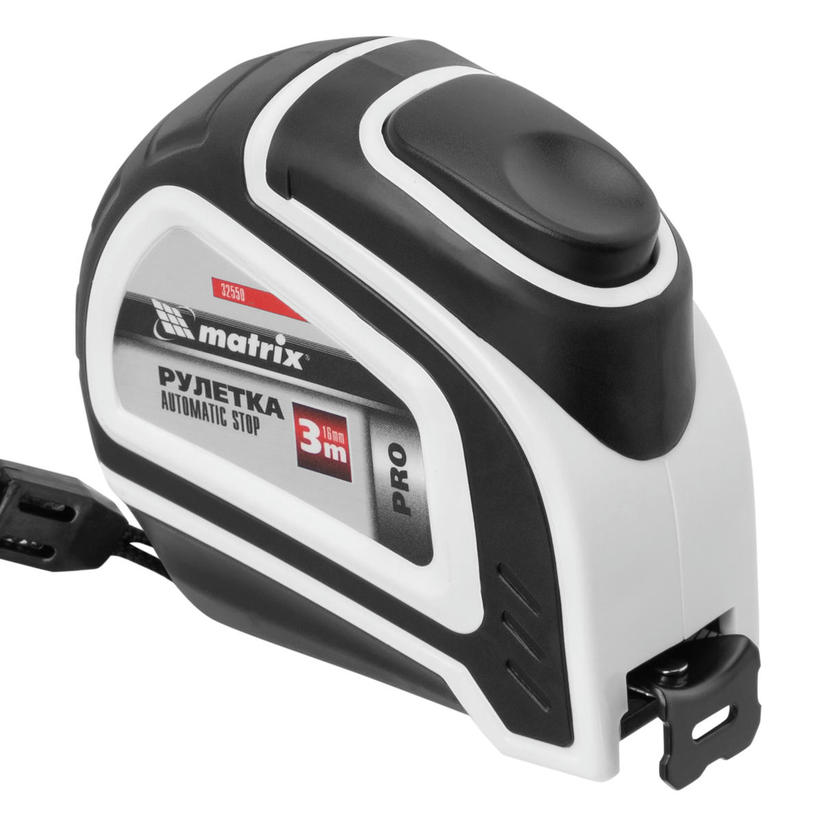 Рулетка Autostop, 3 м х 16 мм, двухкомпонентный корпус, автоматическая фиксация, PRO// Matrix preview 1