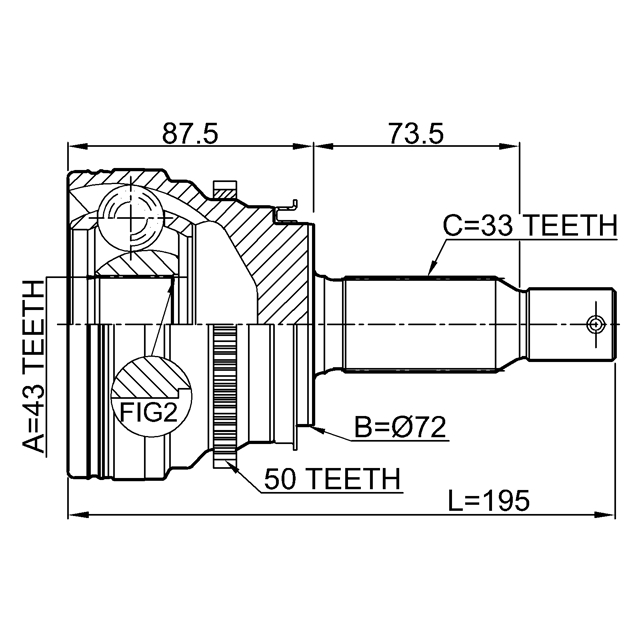 Шрус наружный задний 43x72x33 FEBEST 0410-V97WRA50 preview 2