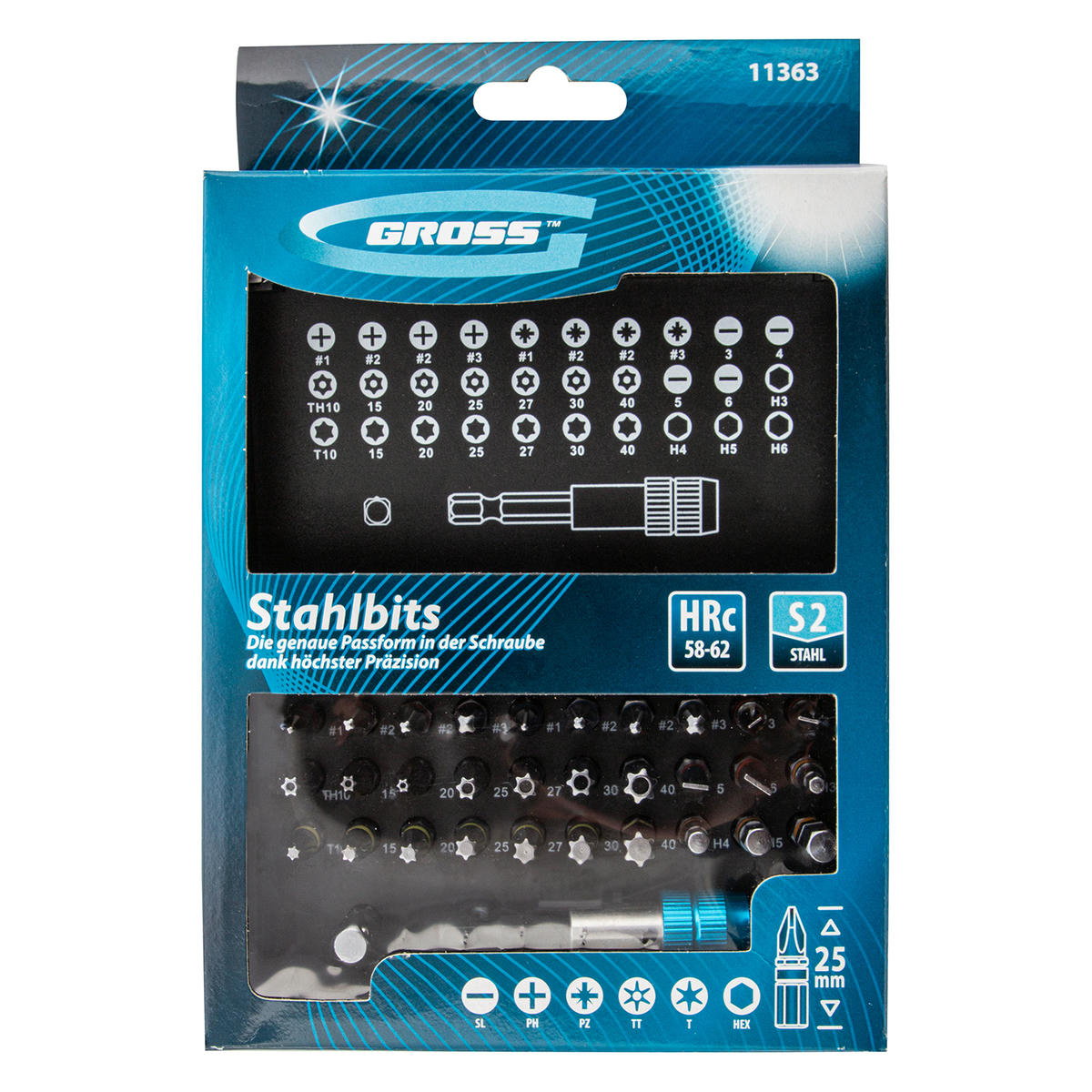 Набор бит, манитный адаптер,сталь S2 (пластиковый кейс) 32пр GROSS preview 4