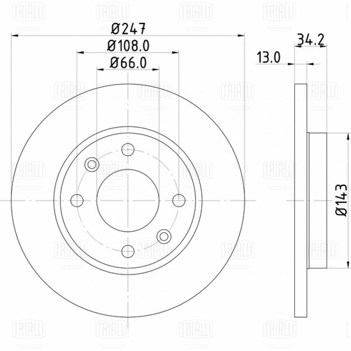 Диск торм. для а/м Peugeot 206 (02-)/306 (94-)/Citroen Xsara (97-) перед. d=247 (DF 095209) preview 3